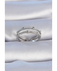 Pirinç Gümüş Renk Zirkon Taşlı İnci Detay Kadın Yüzük