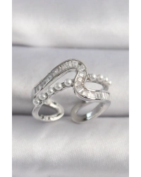 Pirinç Gümüş Renk Zirkon Taşlı İnci Detay VIP Seri Kadın Yüzük