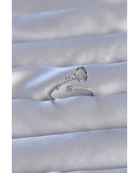 Pirinç Gümüş Renk Zirkon Taşlı İncili Satürn Model Ayarlanabilir Yüzük