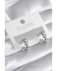 Pirinç Gümüş Renk Zirkon Taşlı Kadın Küpe