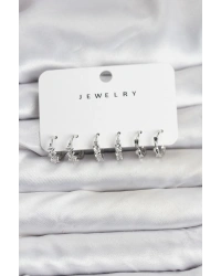 Pirinç Gümüş Renk Zirkon Taşlı Kadın Küpe Seti