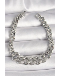 Pirinç Gümüş Renk Zirkon Taşlı Kalın Halka Model Kadın Bileklik