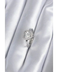 Pirinç Gümüş Renk Zirkon Taşlı Kalp Charm Model Kadın Yüzük