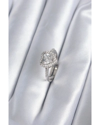 Pirinç Gümüş Renk Zirkon Taşlı Kalp Charm Model Kadın Yüzük