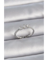 Pirinç Gümüş Renk Zirkon Taşlı Kalp İnci Detay Ayarlanabilir Model Kadın Yüzük