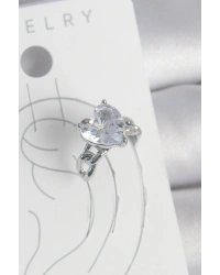 Pirinç Gümüş Renk Zirkon Taşlı Kalp Model Kadın Kıkırdak Küpe