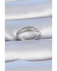 Pirinç Gümüş Renk Zirkon Taşlı Kalp Model Kadın Yüzük