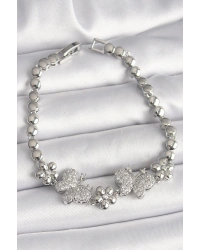 Pirinç Gümüş Renk Zirkon Taşlı Kelebek Figür Çiçek Zincir Model Kadın Bileklik