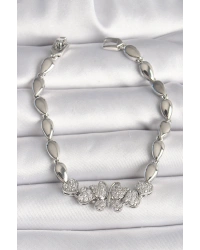 Pirinç Gümüş Renk Zirkon Taşlı Kelebek Figür Damla Zincir Model Kadın Bileklik