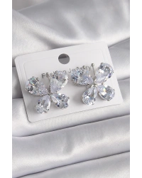 Pirinç Gümüş Renk Zirkon Taşlı Kelebek Model Kadın Küpe