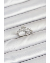 Pirinç Gümüş Renk Zirkon Taşlı Kelebek Model Kadın Yüzük