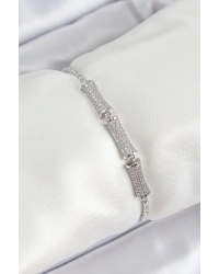 Pirinç Gümüş Renk Zirkon Taşlı Kemik Model Kadın Bileklik