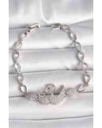 Pirinç Gümüş Renk Zirkon Taşlı Kuğu Figür Damla Zincir Model Kadın Bileklik