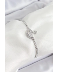 Pirinç Gümüş Renk Zirkon Taşlı Kuğu Model Kadın Bileklik