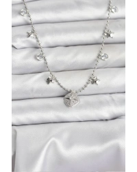 Pirinç Gümüş Renk Zirkon Taşlı Kutup Yıldızı Model Kadın Kolye