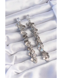 Pirinç Gümüş Renk Zirkon Taşlı Minimal Deniz Kabuklu Sallantılı Küpe