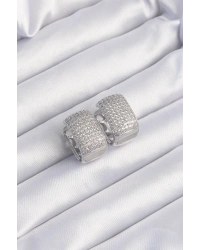 Pirinç Gümüş Renk Zirkon Taşlı Minimal Halka Küpe