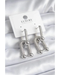 Pirinç Gümüş Renk Zirkon Taşlı Model VIP Seri Kadın Küpe