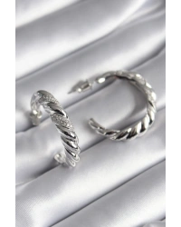 Pirinç Gümüş Renk Zirkon Taşlı Sarmal Model Kadın Küpe