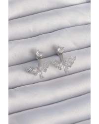 Pirinç Gümüş Renk Zirkon Taşlı V Model Küpe