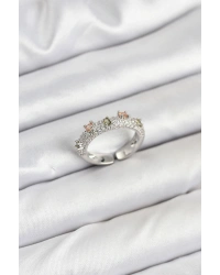 Pirinç Gümüş Renk Zirkon Taşlı Vintage Kadın Yüzük