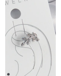 Pirinç Gümüş Renk Zirkon Taşlı Yaprak Model Kıkırdak Kadın Küpe