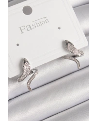 Pirinç Gümüş Renk Zirkon Taşlı Yılan Model Kadın Küpe