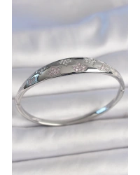 Pirinç Gümüş Renk Zirkon Taşlı Yıldız İşlemeli Kadın Kelepçe