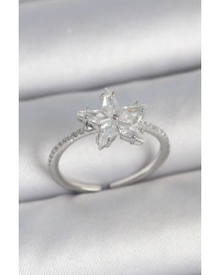 Pirinç Gümüş Renk Zirkon Taşlı Yıldız Model Ayarlanabilir Kadın Yüzük