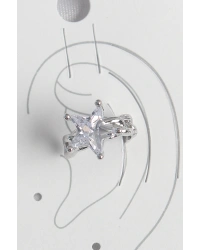 Pirinç Gümüş Renk Zirkon Taşlı Yıldız Model Kadın Kıkırdak Küpe