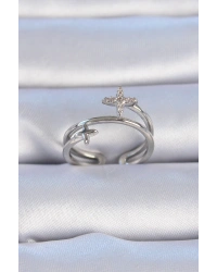 Pirinç Gümüş Renk Zirkon Taşlı Yıldız Model Kadın Yüzük