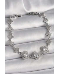 Pirinç Gümüş Renk Zirkon Taşlı Yonca Model Kadın Bileklik