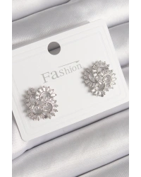 Pirinç Gümüş Renk Zirkon Taşlı Yonca Model Kadın Küpe