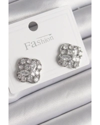 Pirinç Gümüş Renk Zirkon Taşlı Yonca Model Kadın Küpe