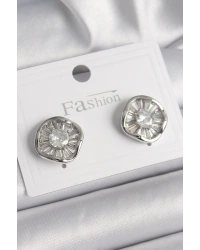 Pirinç Gümüş Renk Zirkon Taşlı Yonca Model Kadın Küpe