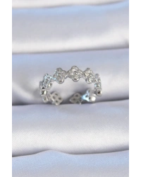 Pirinç Gümüş Renk Zirkon Taşlı Yonca Model Kadın Yüzük