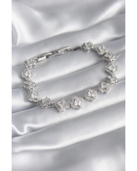 Pirinç Gümüş Renk Zirkon Taşlı Yonca Model VIP Seri Kadın Bileklik