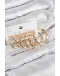 Pirinç Halka Model Gold Renk Kadın Set Küpe