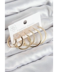 Pirinç Halka Model Gold Renk Kadın Set Küpe