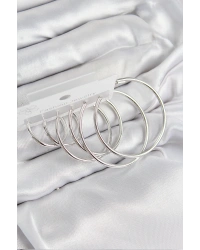 Pirinç Halka Model Gümüş Renk Kadın Set Küpe