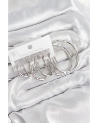 Pirinç Halka Model Gümüş Renk Kadın Set Küpe