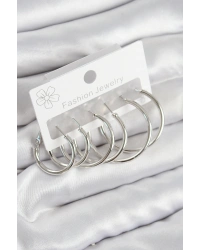 Pirinç Halka Model Gümüş Renk Kadın Set Küpe