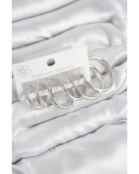 Pirinç Halka Model Gümüş Renk Kadın Set Küpe