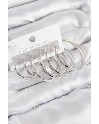 Pirinç Halka Model Gümüş Renk Kadın Set Küpe