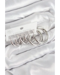 Pirinç Halka Model Gümüş Renk Kadın Set Küpe