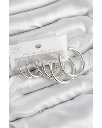 Pirinç Halka Model Gümüş Renk Kadın Set Küpe