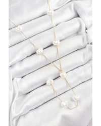 Pirinç İncili Kalp Figürlü Y Model Gold Renk Kadın Kolye