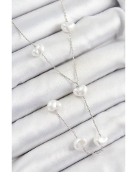 Pirinç İncili Kalp Figürlü Y Model Gümüş Renk Kadın Kolye