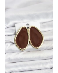 Pirinç Kahverengi Mineli Damla Model Vintage Plaka Kadın Küpe