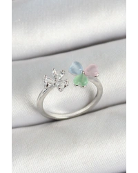 Pirinç Kalp Figürlü Zirkon Taşlı Gümüş Renk Ayarlanabilir Kadın Yüzük